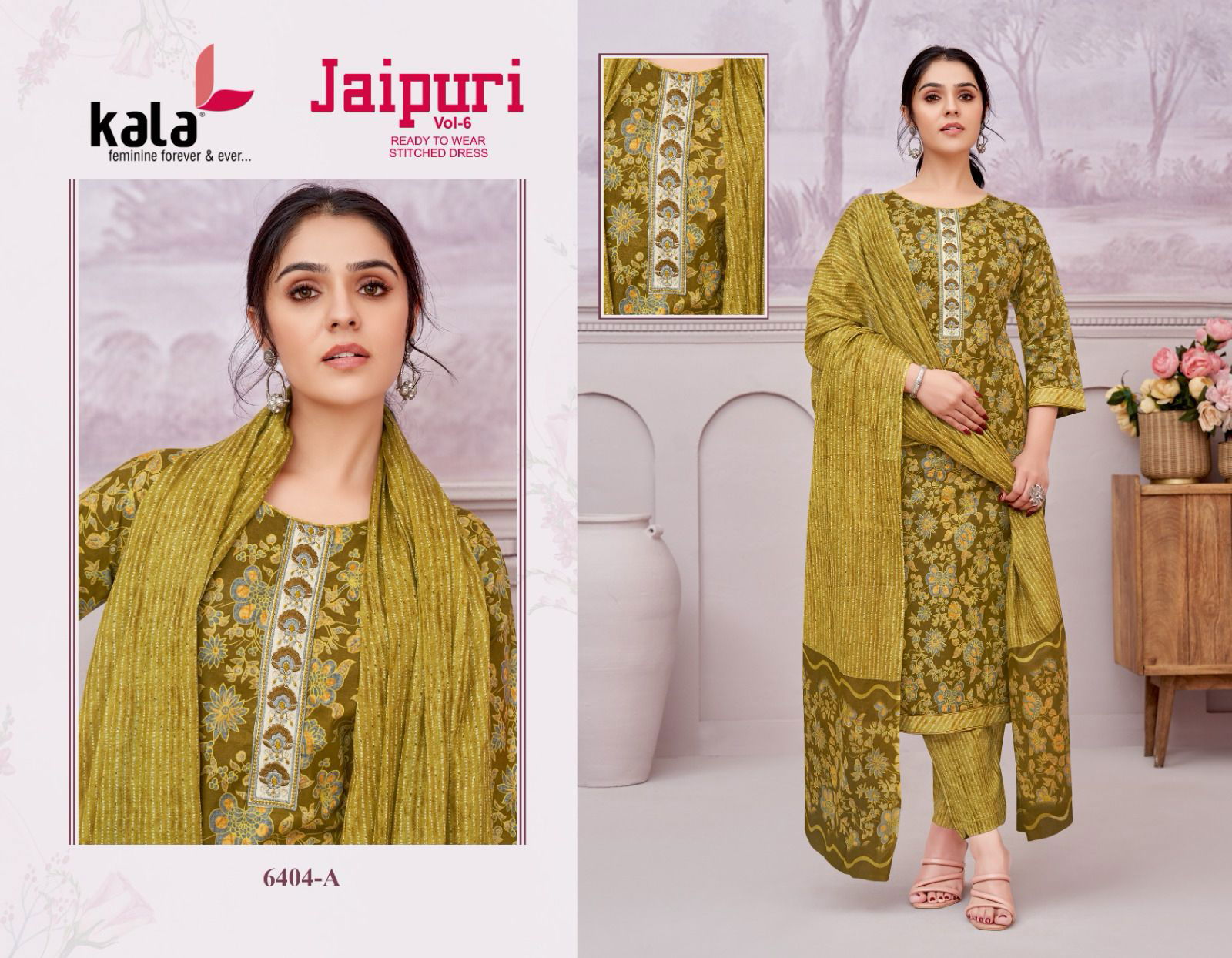 Jaipuri Vol 6 By Kala Cotton Printed Kurti With Bottom Dupatta Exporters In India